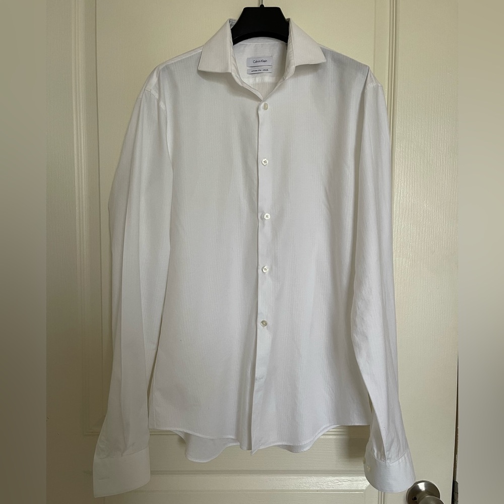 Calvin Klein White Men’s Shirt. Long Sleeve Button Up Size M. Stretch